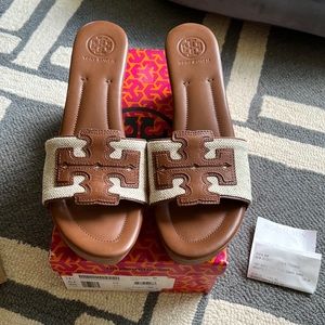 NIB Tory Burch Terri Wedge Canvas Sandals sx 9.5.